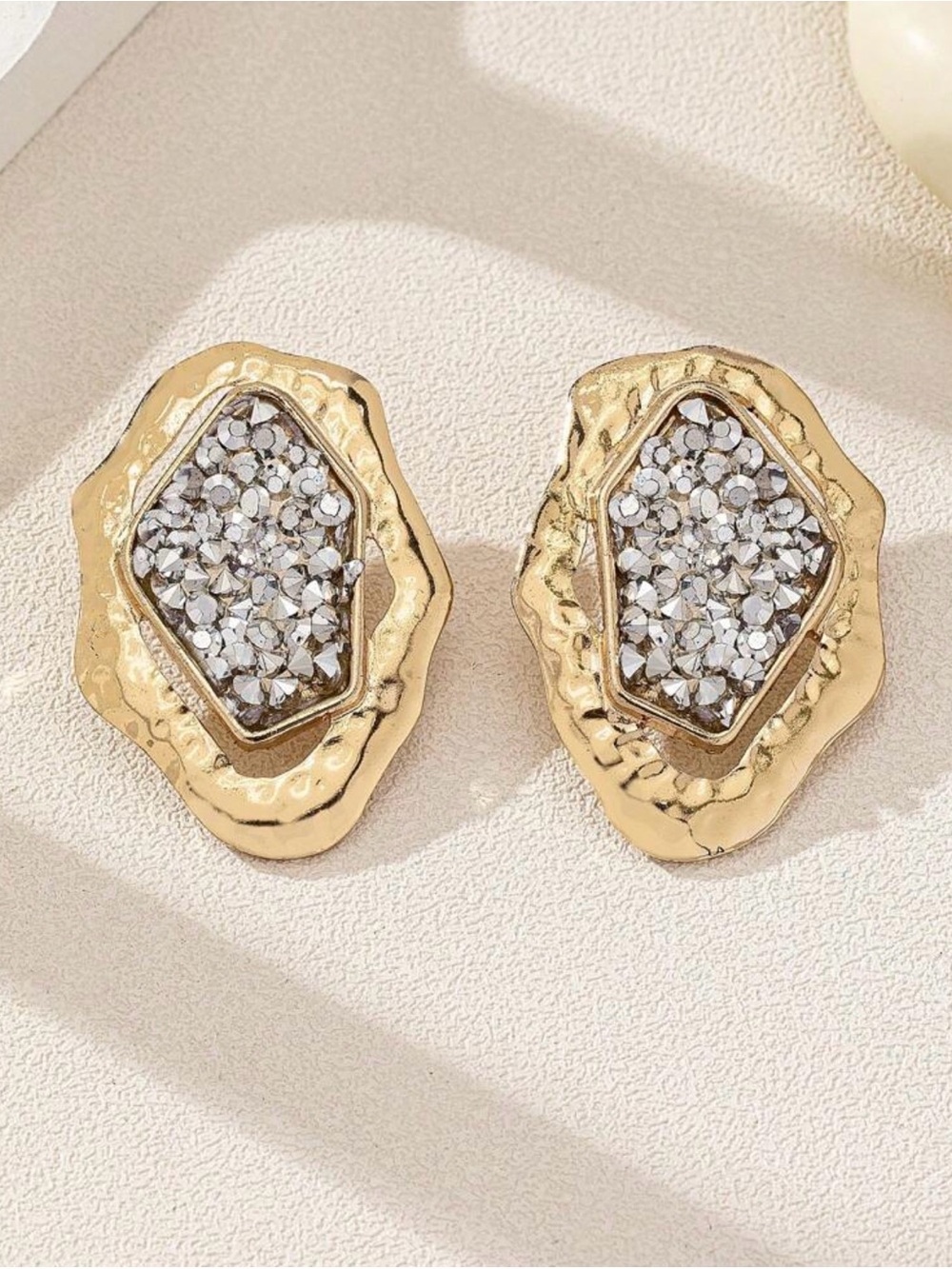 Gold-Tone Cluster Stud Earrings with Silver Pavé Center - Picture 3 of 4